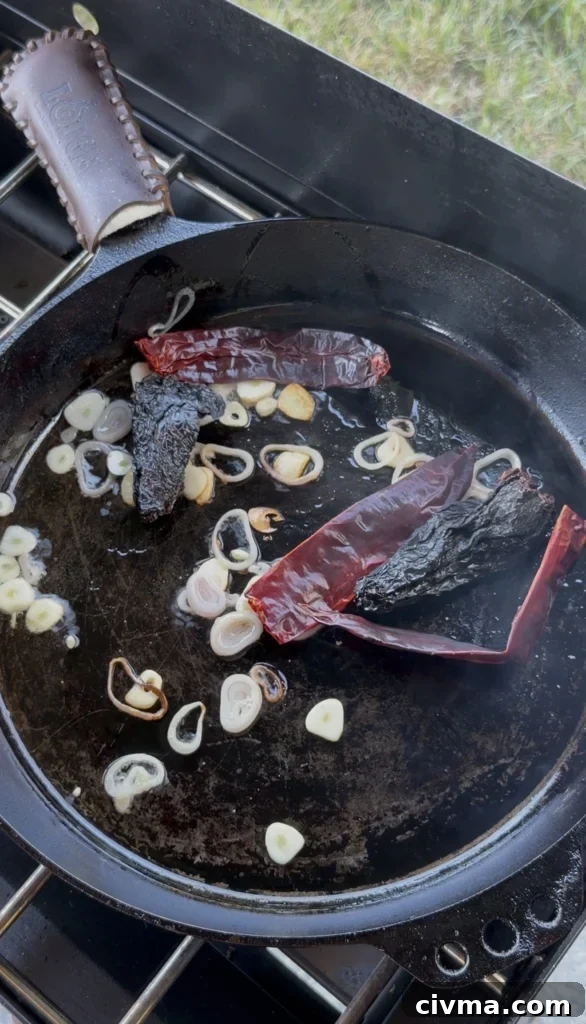Guajillo Ancho Orange Chili Shrimp Recipe 5 simmering the sauce