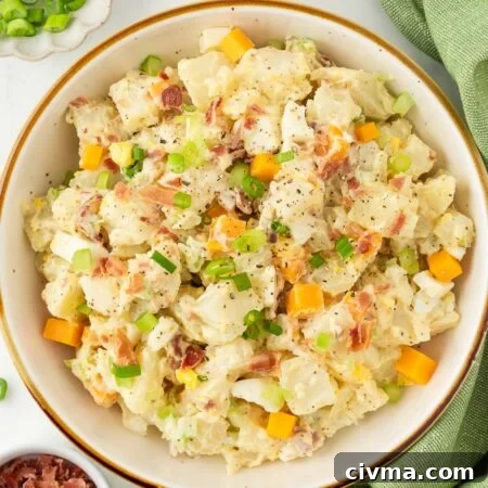 loaded baked potato salad recipe in a bowl