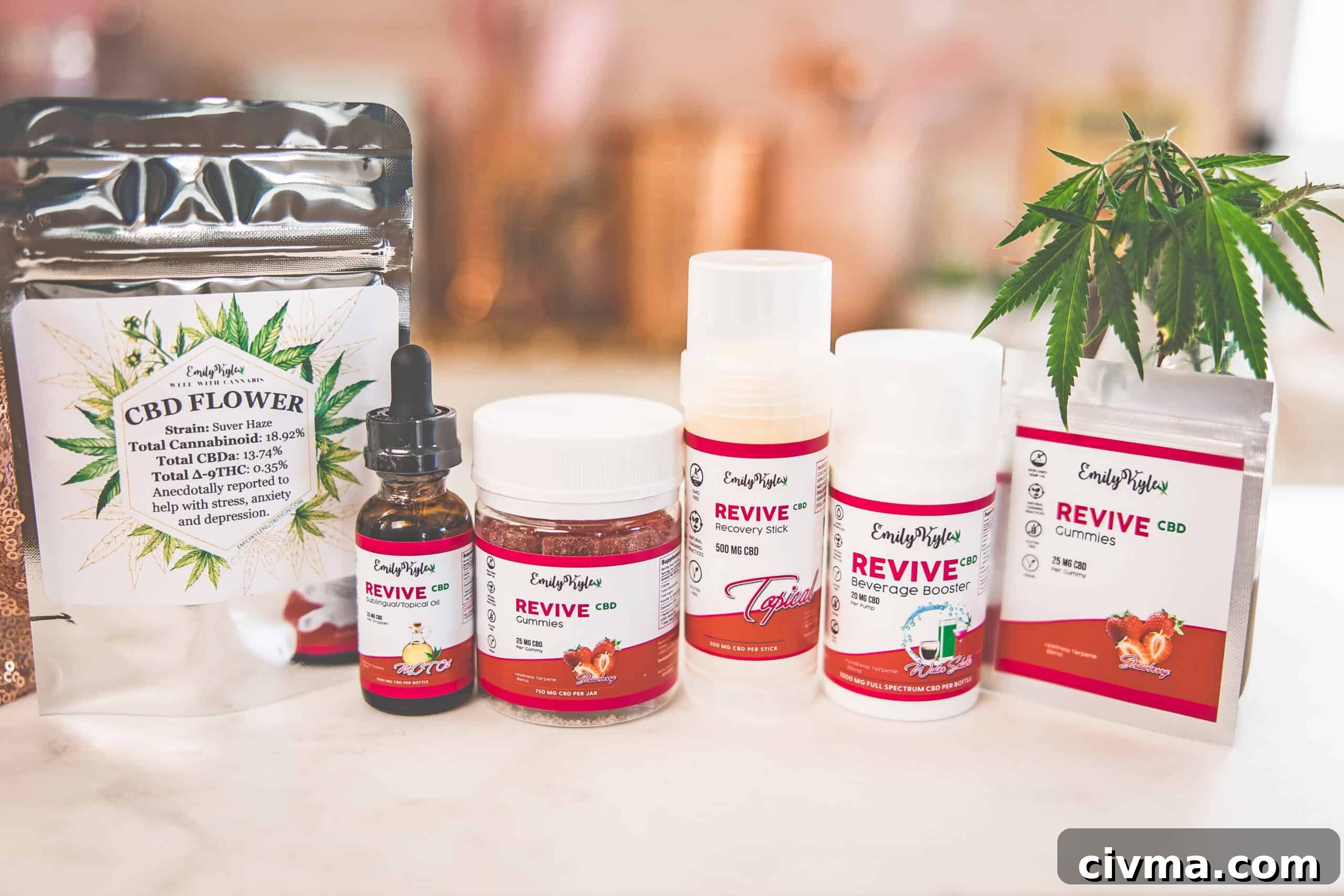 Full-Spectrum vs Broad-Spectrum CBD: Key Differences 3 A picture of Emily Kyles CBD product line.