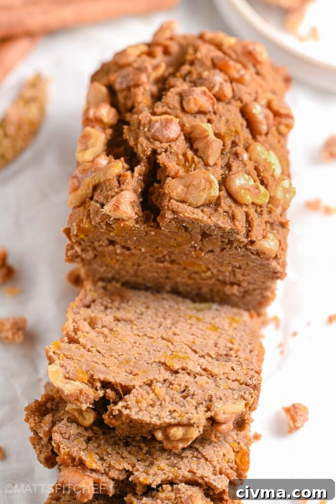 Sugar Free Banana Bread Recipe 7 Moist slices of sugar-free banana bread with crunchy walnuts on top