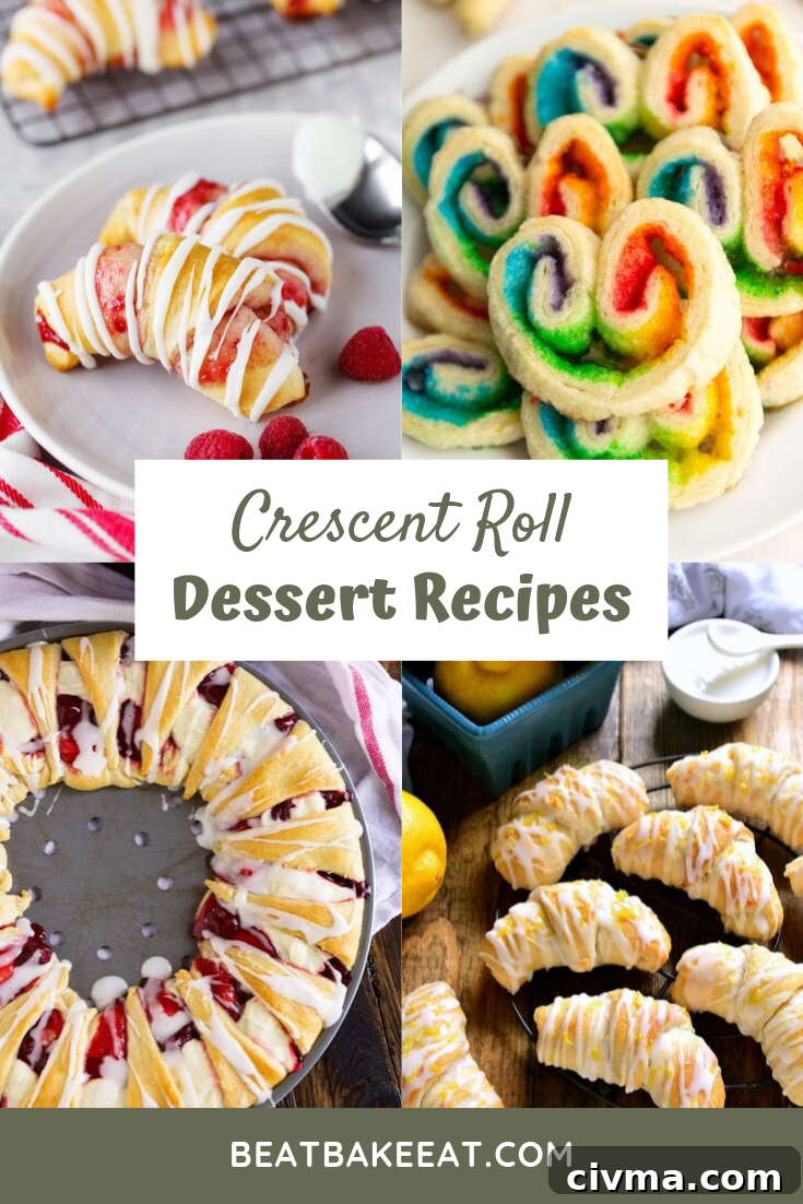 12 Desserts to Make with Crescent Roll Dough 2 Crescent Roll Desserts Recipes - These easy dessert ideas for using canned crescent roll dough are sure to come in handy for whenever you’re craving a last minute treat! | Beat Bake Eat
