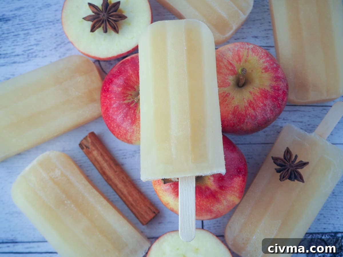 Mulled apple cider popsicles with apples and spices.