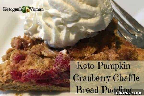 Keto Pumpkin Chaffle Bread Pudding with Cranberries 2 keto pumpkin dessert Chaffle
