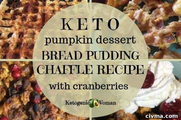 Keto Pumpkin Chaffle Bread Pudding with Cranberries 3 Keto Pumpkin Dessert - Chaffle Bread Pudding with Cranberries!