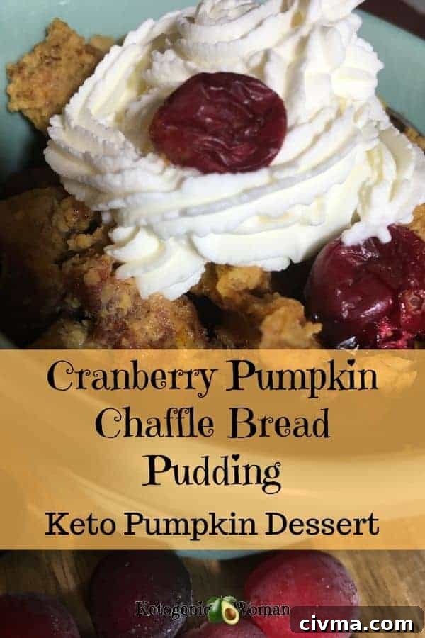 Keto Pumpkin Chaffle Bread Pudding with Cranberries 25 Keto Chaffle Pumpkin Dessert Recipe