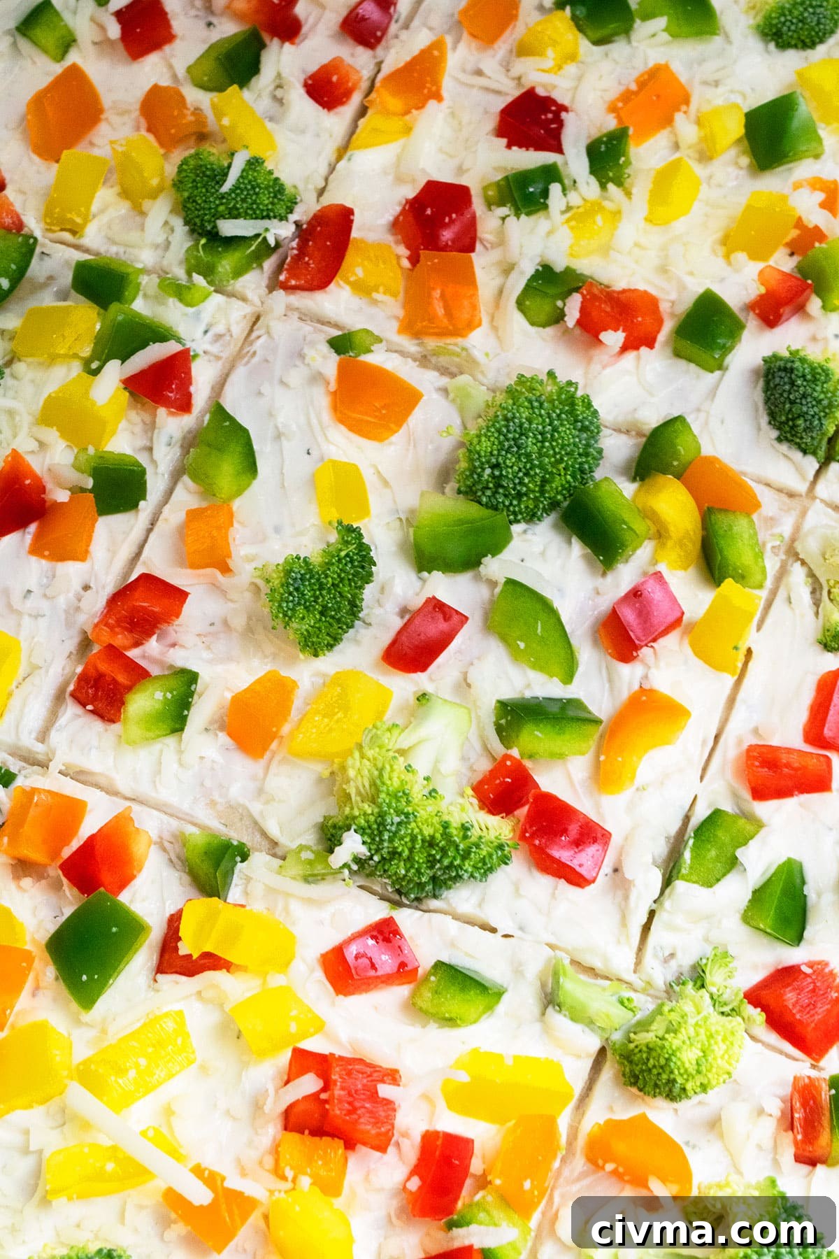 Slices of homemade pizza with fresh vegetables and cheese.