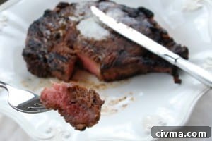 bite of ribeye steak.
