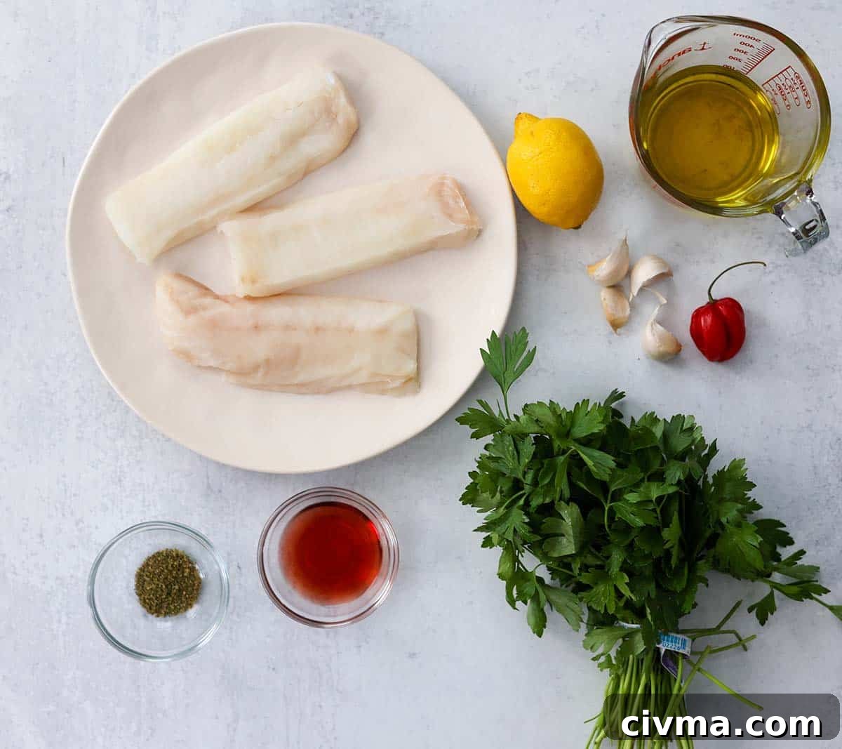 Baked Cod with Chimichurri Sauce 3 Ingredients for cod with chimichurri sauce.