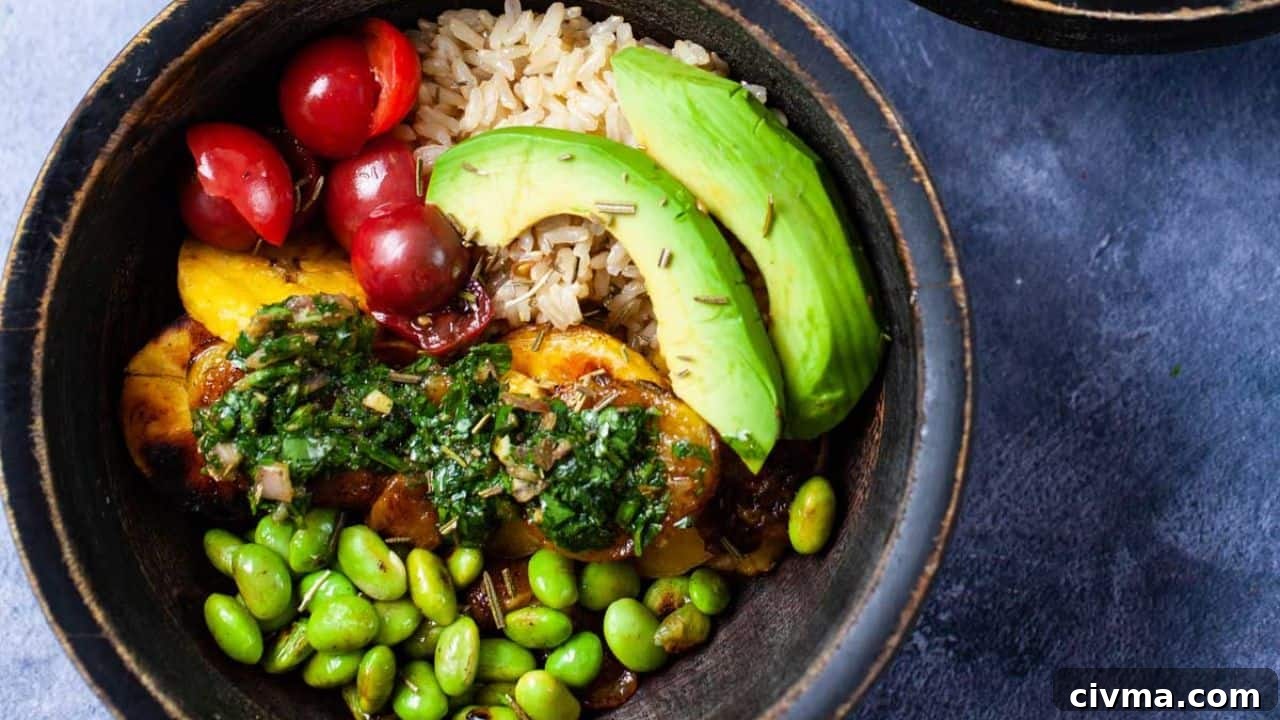 Avocado Plantain Rice Bowl Recipe with Edamame Beans