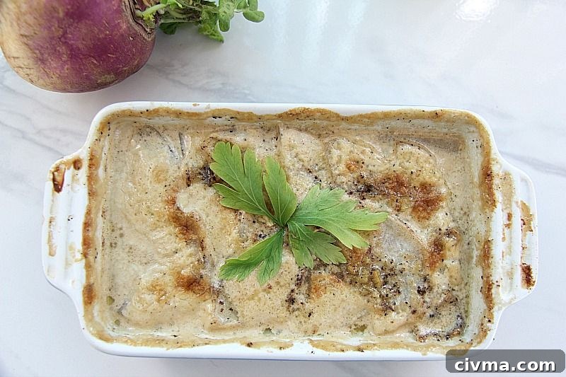 turnip gratin in a serving dish