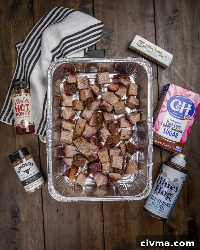 Cubed and sauced burnt ends