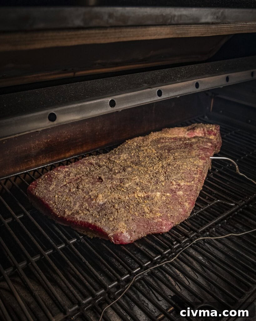 Brisket on smoker
