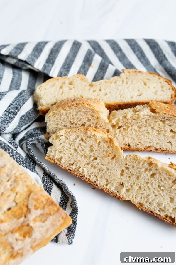 Sliced No Yeast Sourdough Bread. 