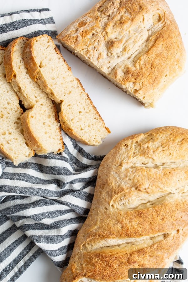 A few slices and whole loaf of No Yeast Sourdough Bread. 