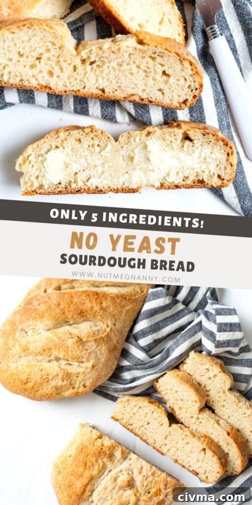 No Yeast Sourdough Bread pin for pinterest. 