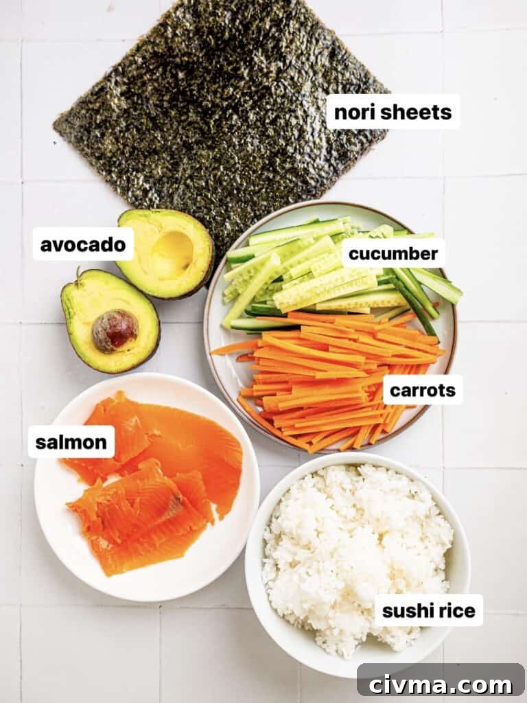 Sushi burrito ingredients.