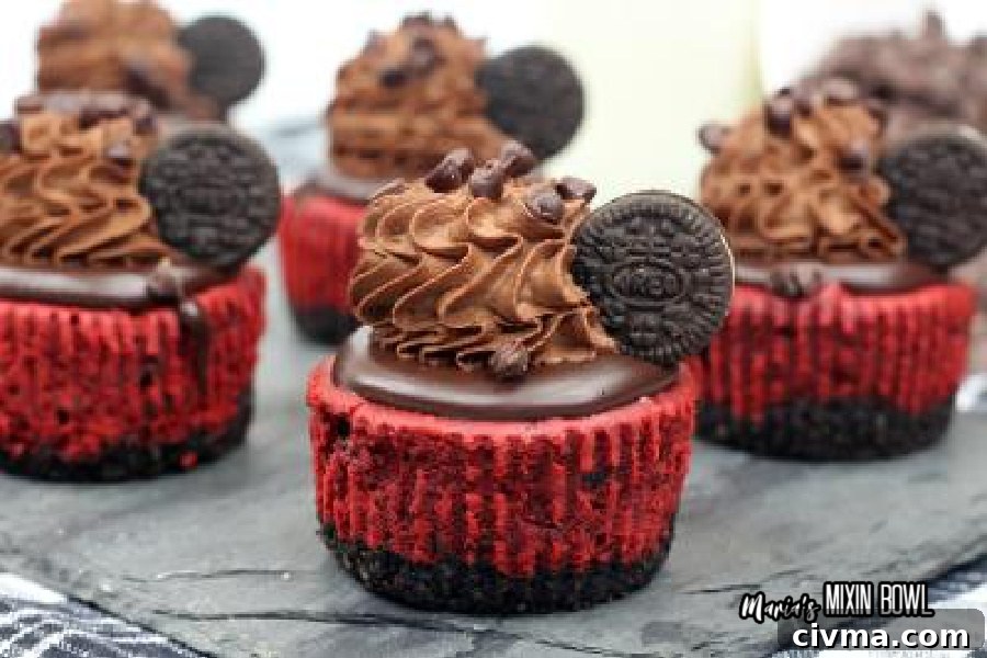 finished mini red velvet Oreo cheesecakes