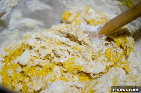 Mix the pumpkin dough with a wooden spoon first.
