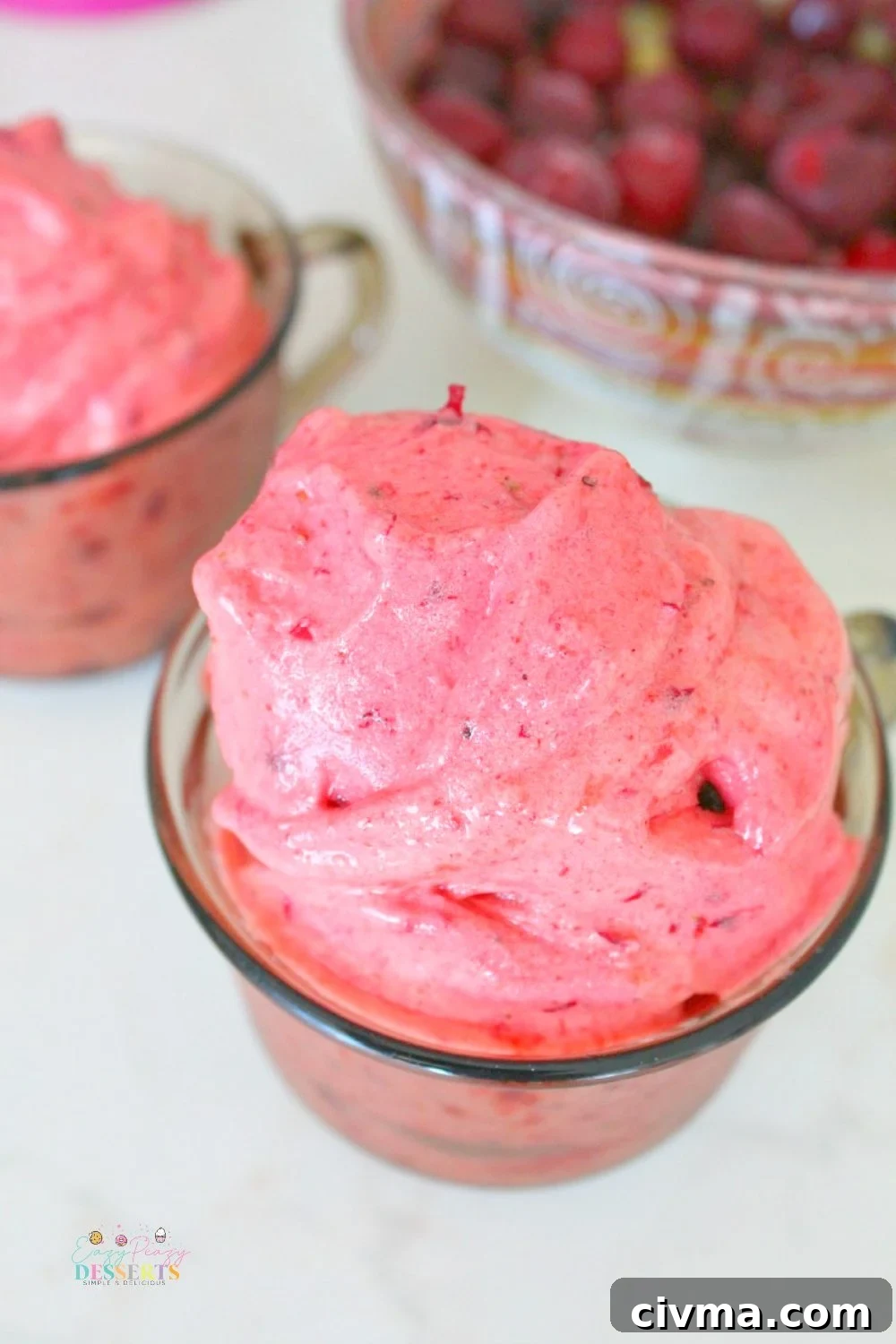 Overhead image of fruit ice cream made with frozen fruit