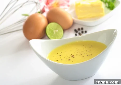 Creamy hollandaise sauce served as a rich finishing sauce