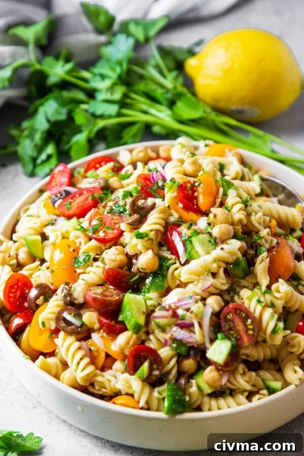 Mediterranean chickpea pasta salad