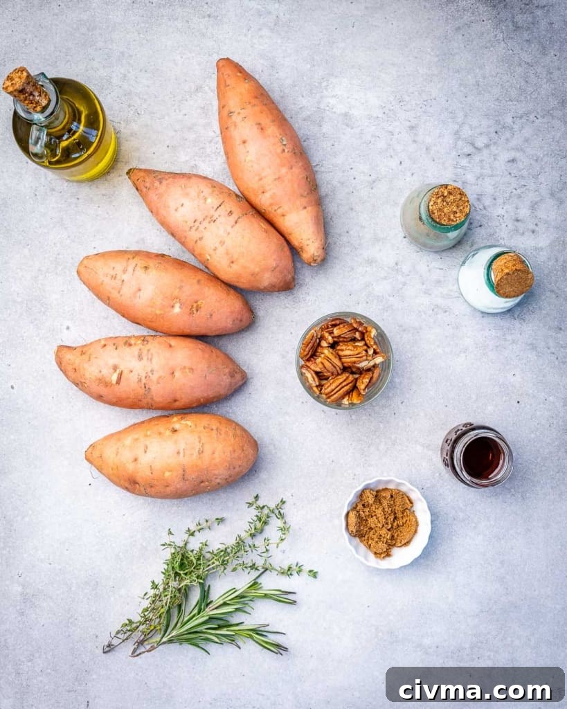 Ingredients for maple roasted sweet potatoes.