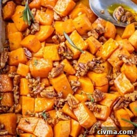 Top down view of roast sweet potatoes.