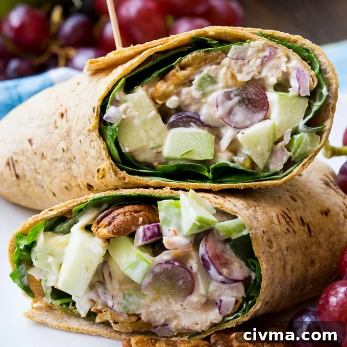 Chicken Salad Wrap with Apples, Grapes, and Spicy Pecans