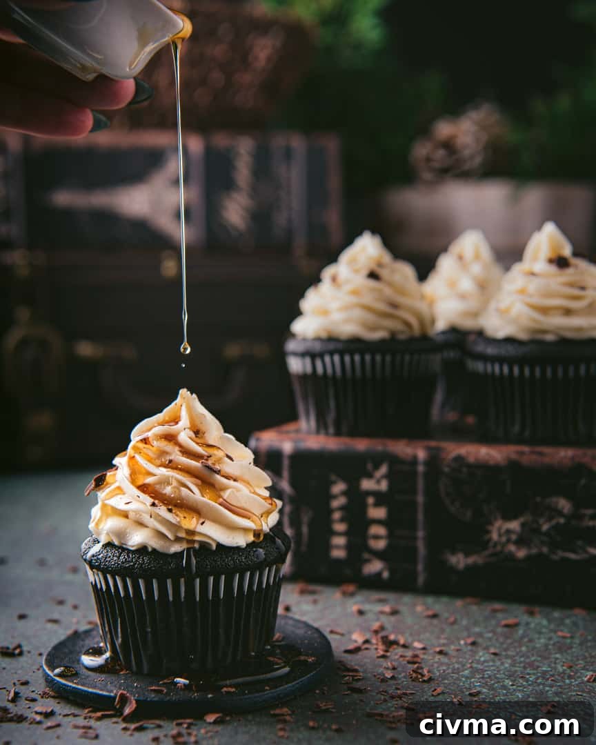 Whiskey Maple Buttercream Chocolate Ganache Cupcakes