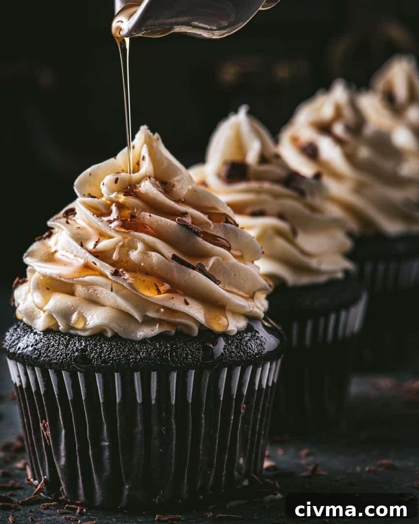Whiskey Maple Buttercream Chocolate Ganache Cupcakes