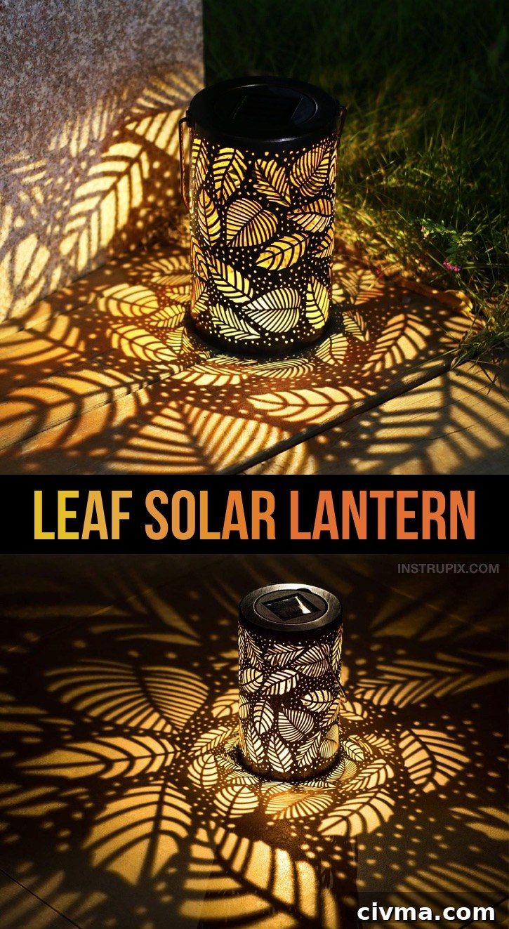 Metal leaf pattern solar lantern for patio mood lighting