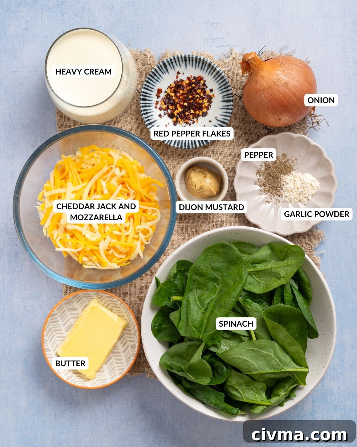 An image of the ingredients of creamed spinach.
