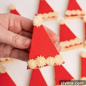 Santa Hat Sugar Cookie Bars for Christmas 13 upclose of frosted santa sugar cookie bar