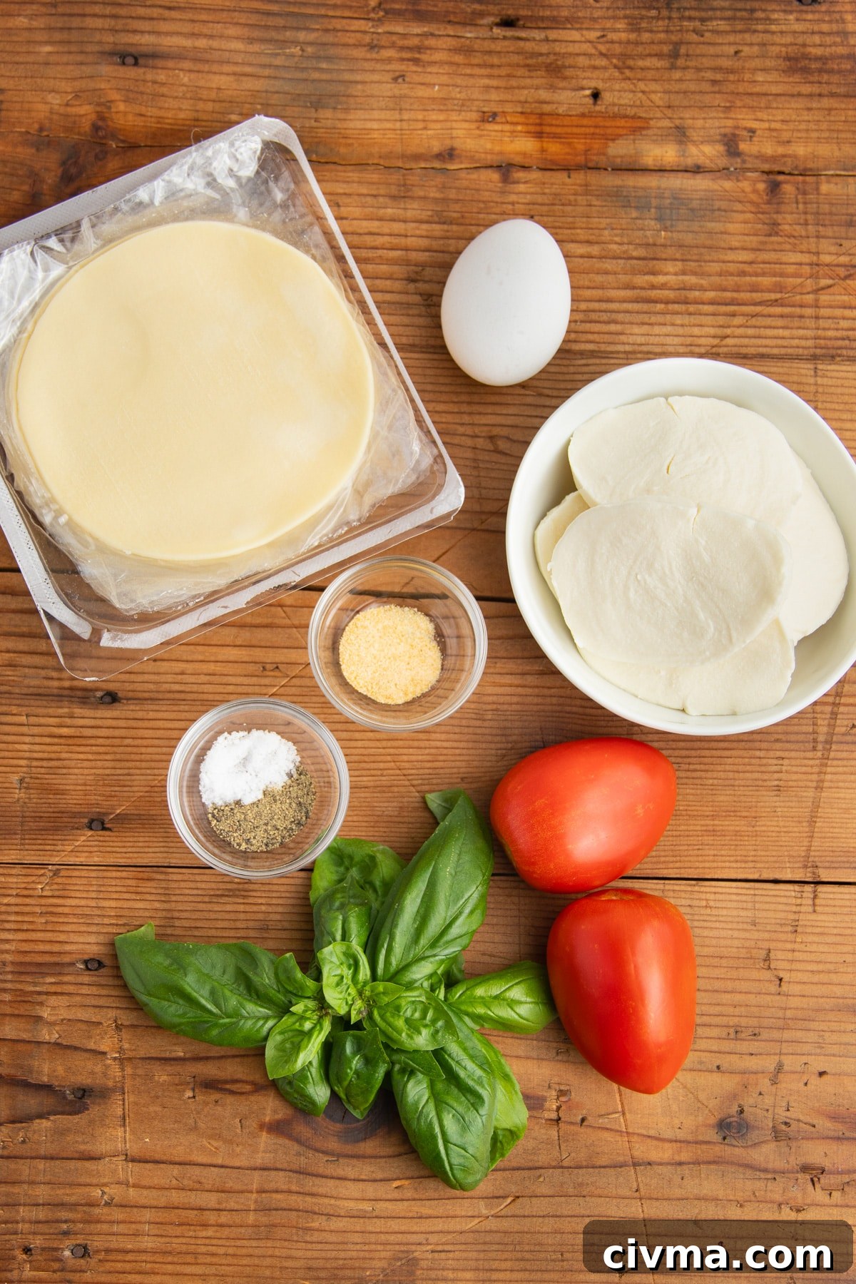 This is picture of all the ingredients needed to make caprese empanadas. 