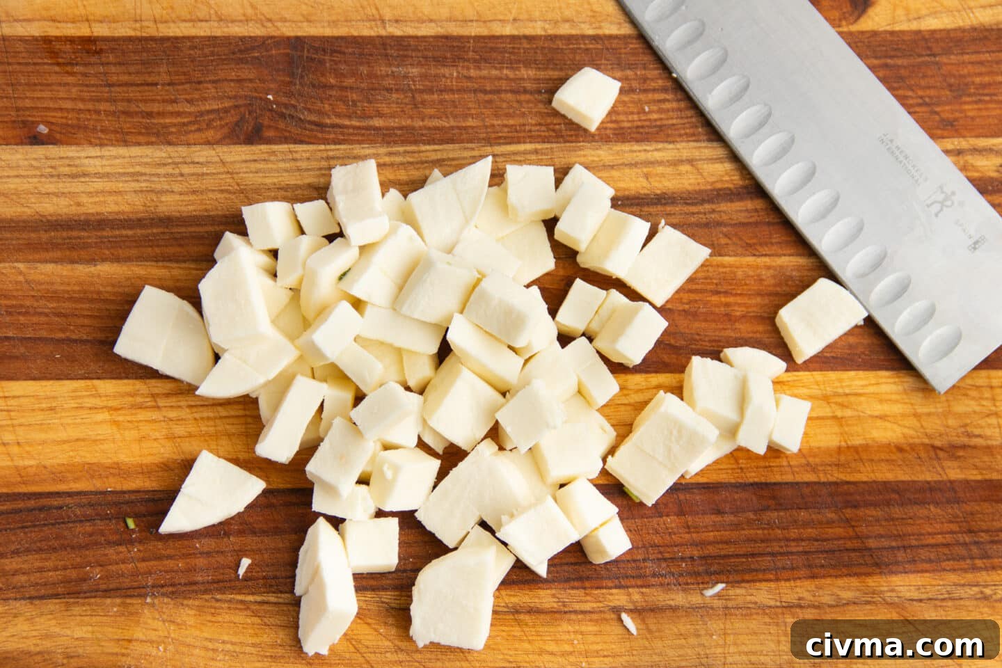 This is a picture of chopped mozzarella.