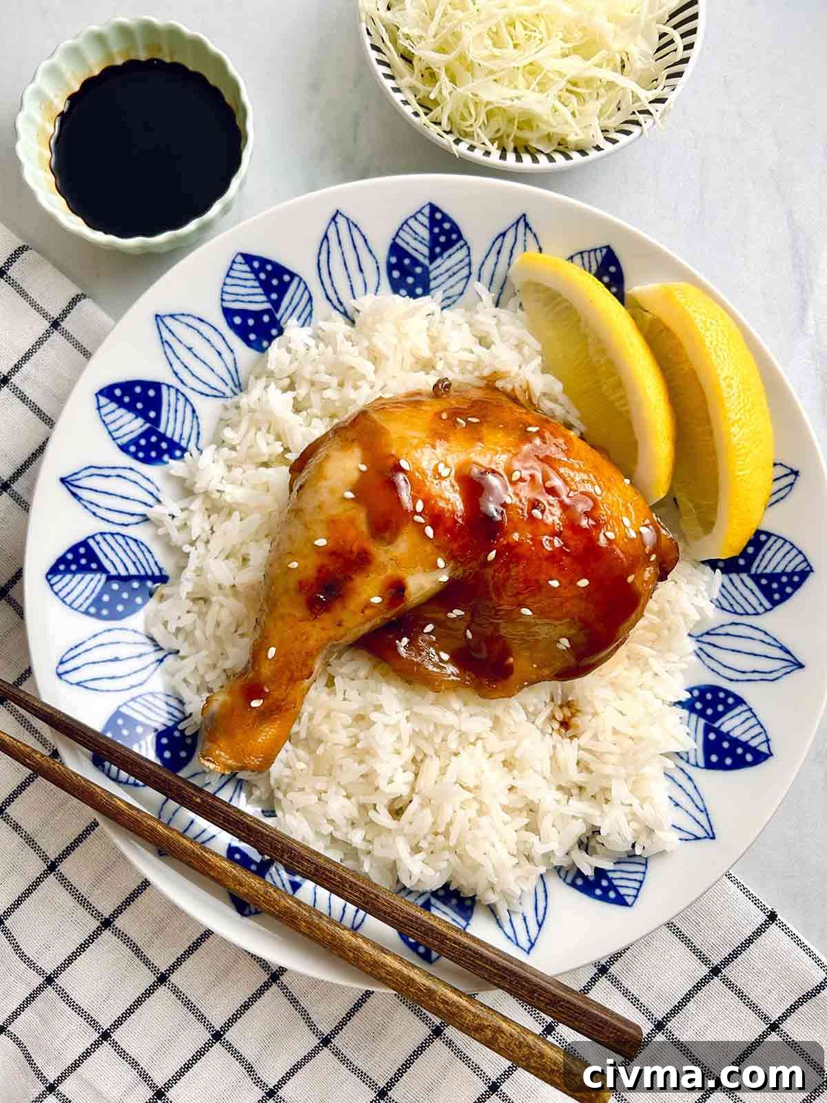 plate of teriyaki chicken on rice