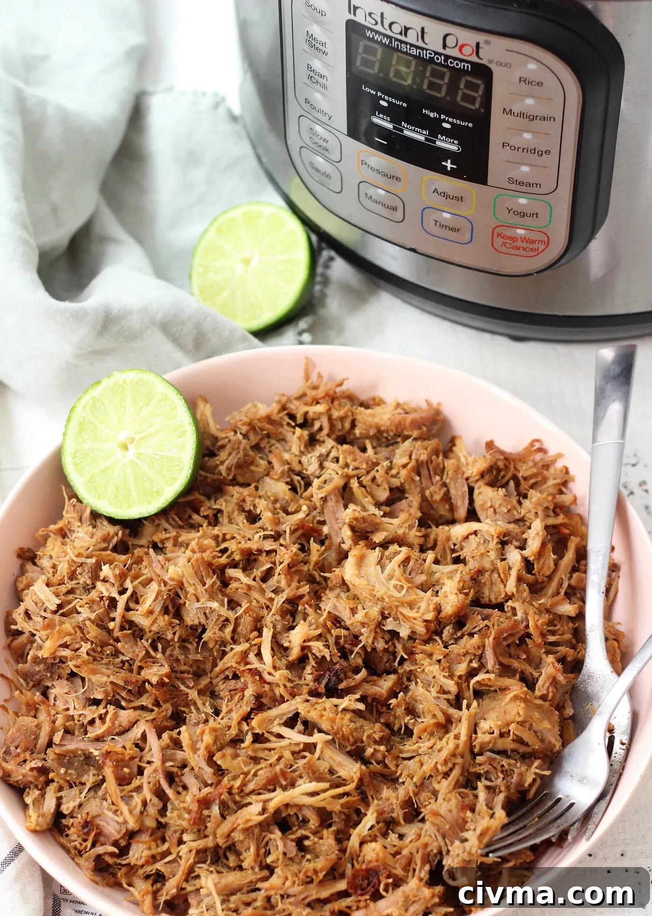 Crispy Whole30 carnitas made in the Instant Pot