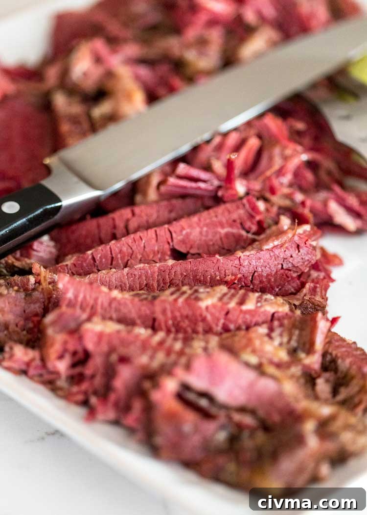 platter of sliced corned beef