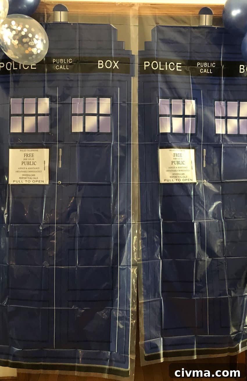 tardis door covers in front of a hallway