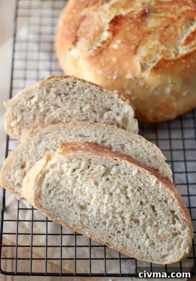 No Knead Crusty Bread Recipe with Video 4 sliced no knead bread