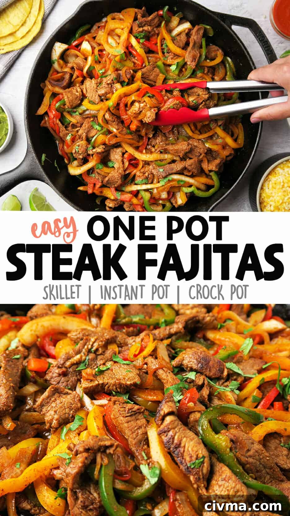 Steak fajitas with peppers and onions served in tortillas