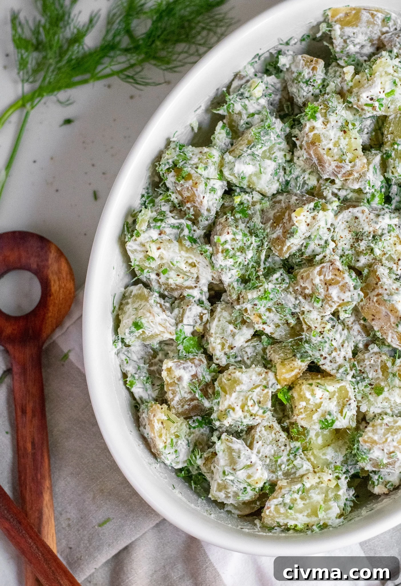 Creamy potato salad in a bowl.