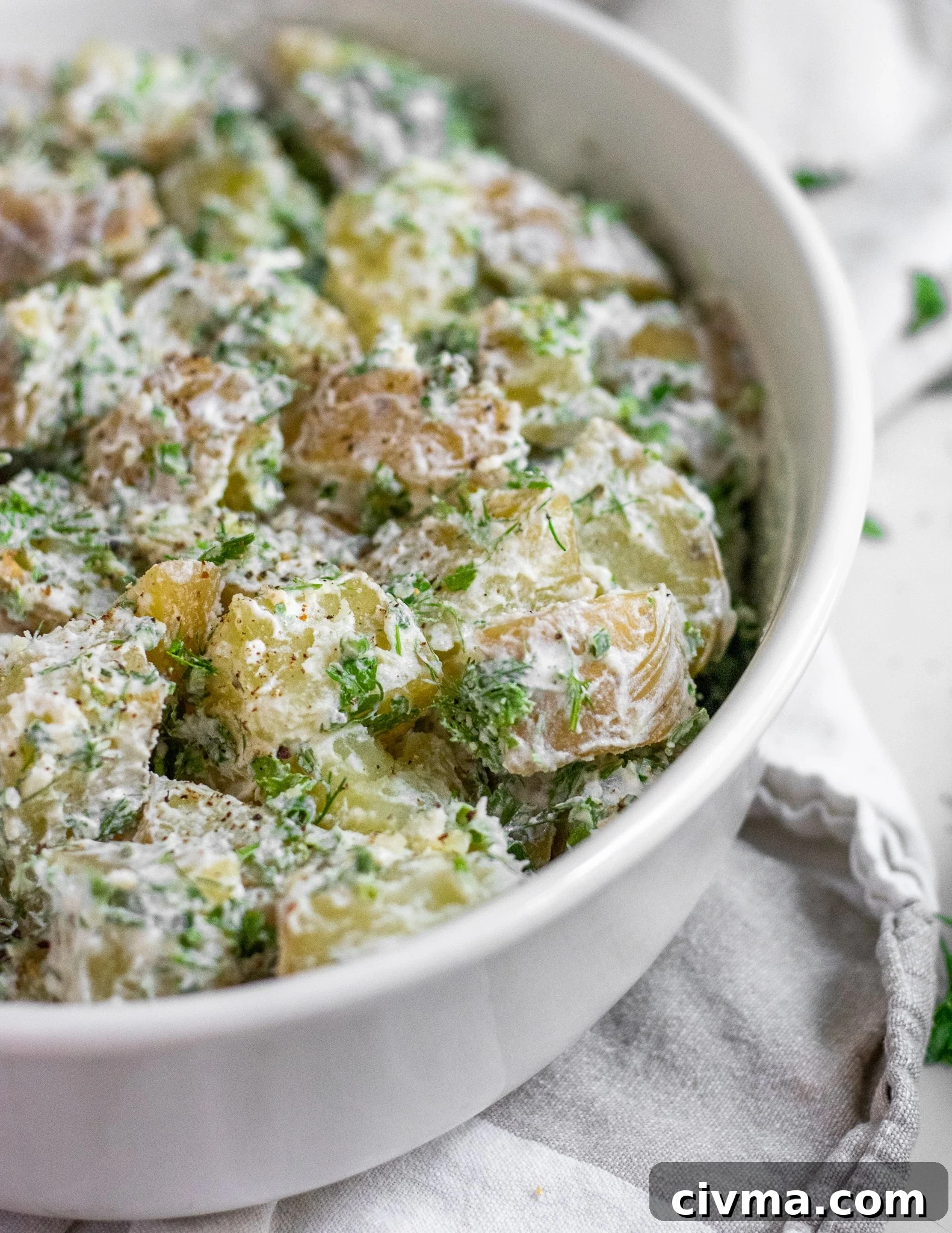 Creamy potato salad in a bowl.