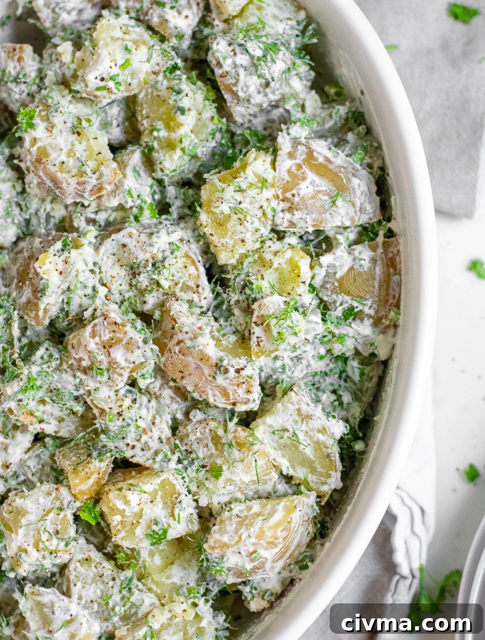 Creamy potato salad in a bowl.