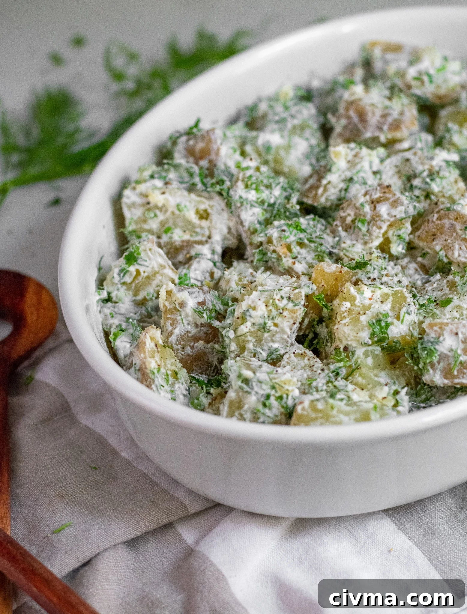 Creamy potato salad in a bowl.