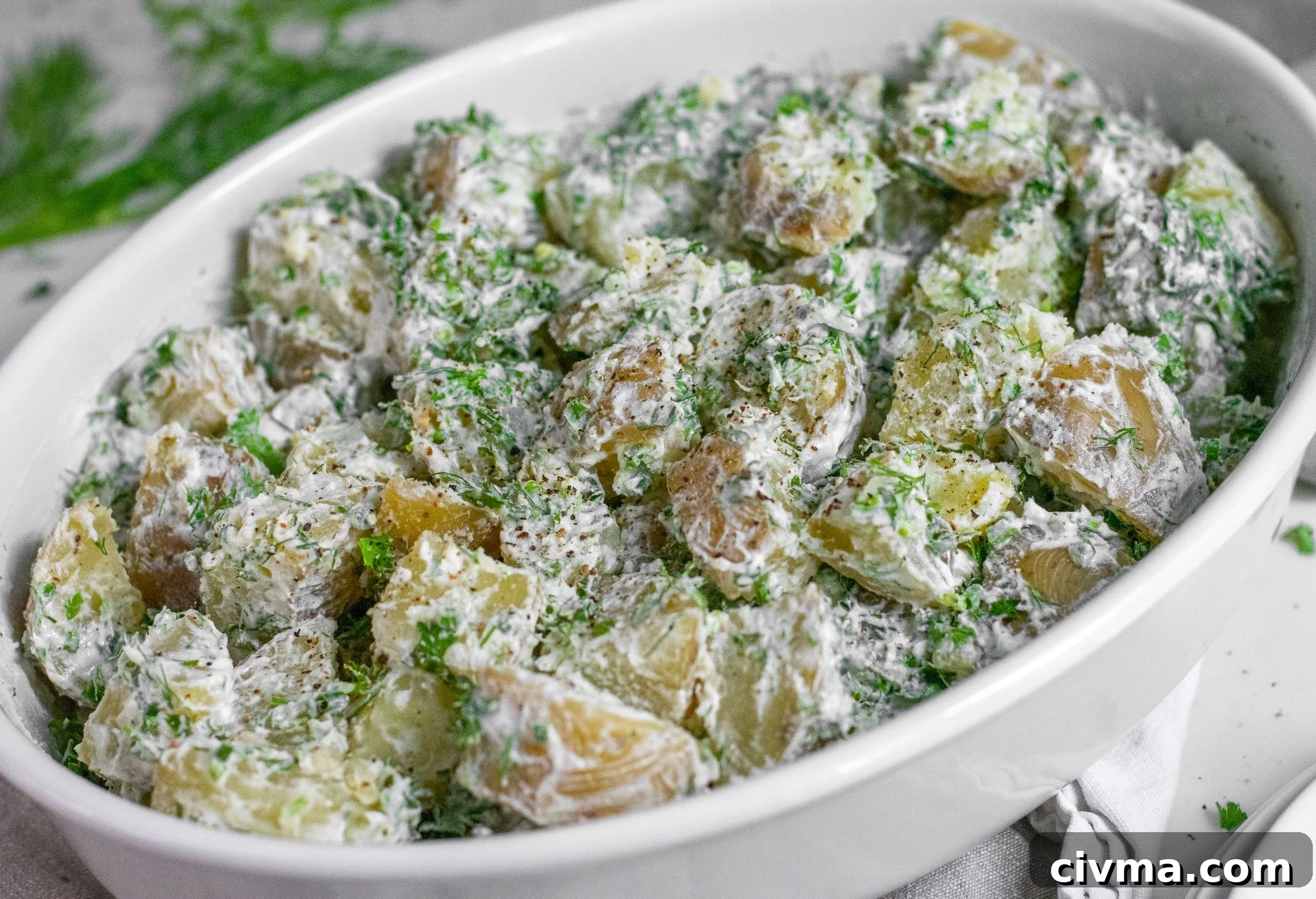 Creamy potato salad in a bowl.