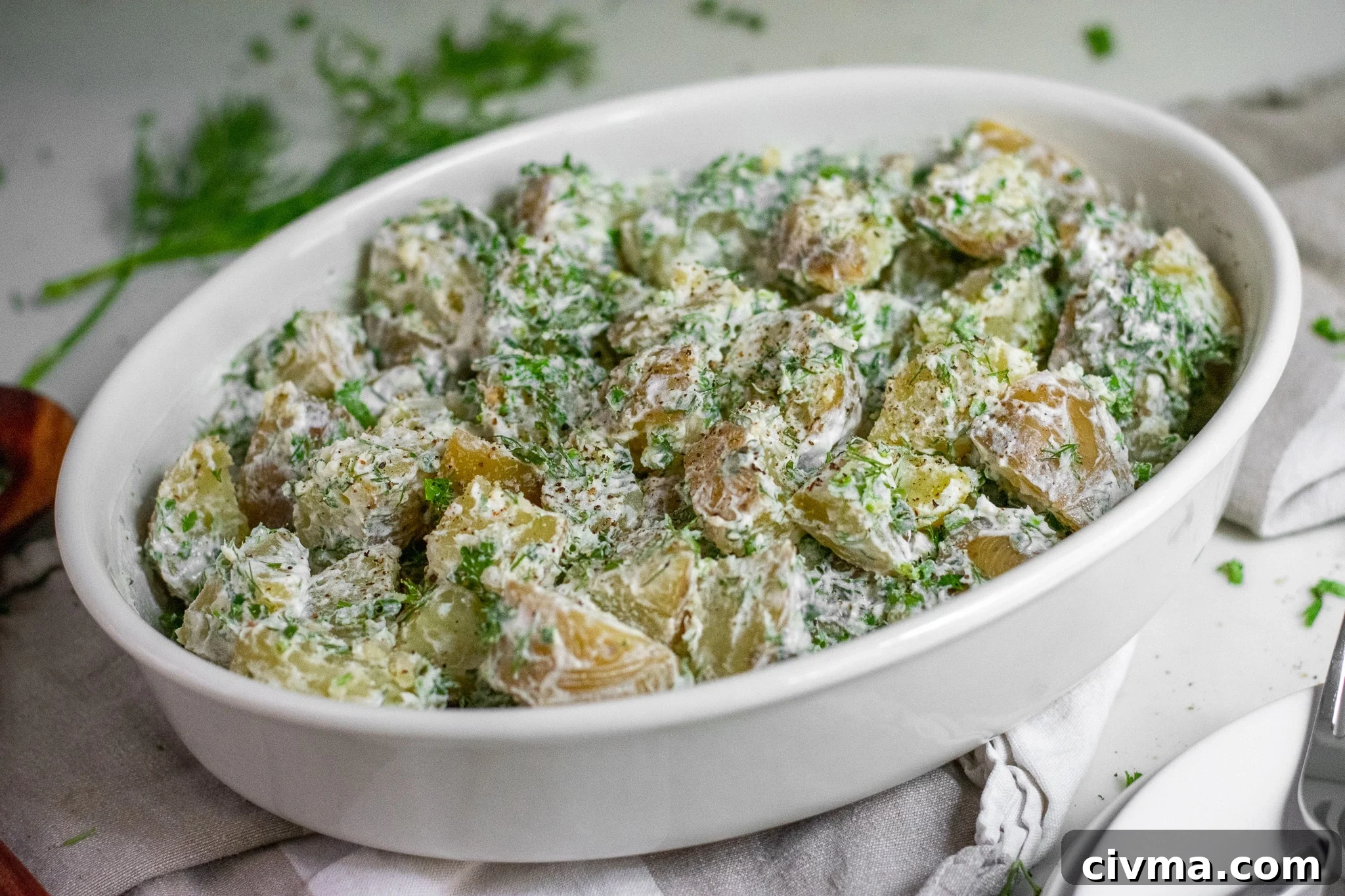 Creamy potato salad in a bowl.