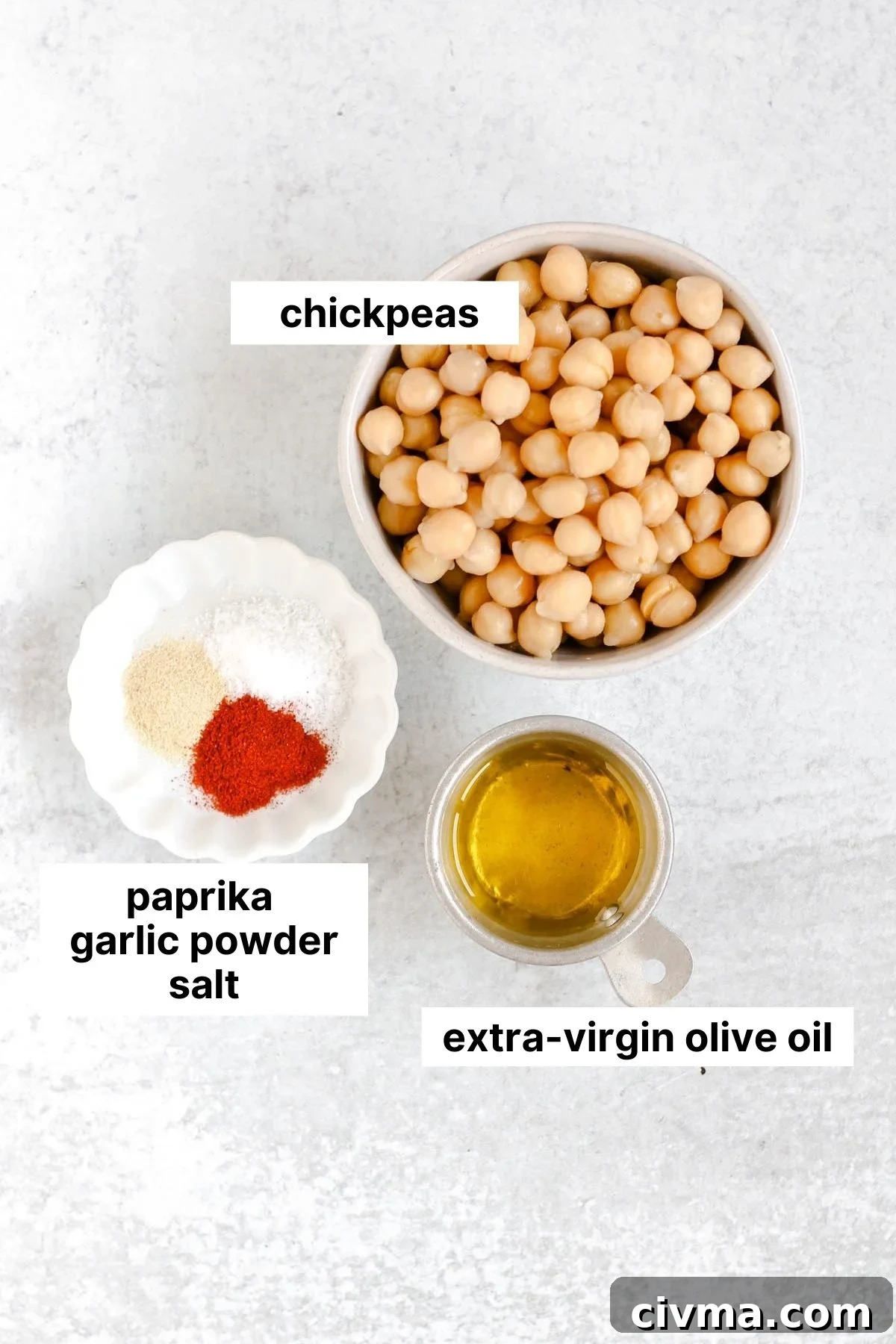 Labeled ingredients for roasted chickpeas.