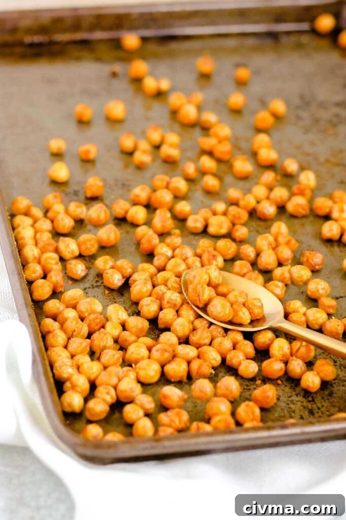 Roasted chickpeas on baking sheet.