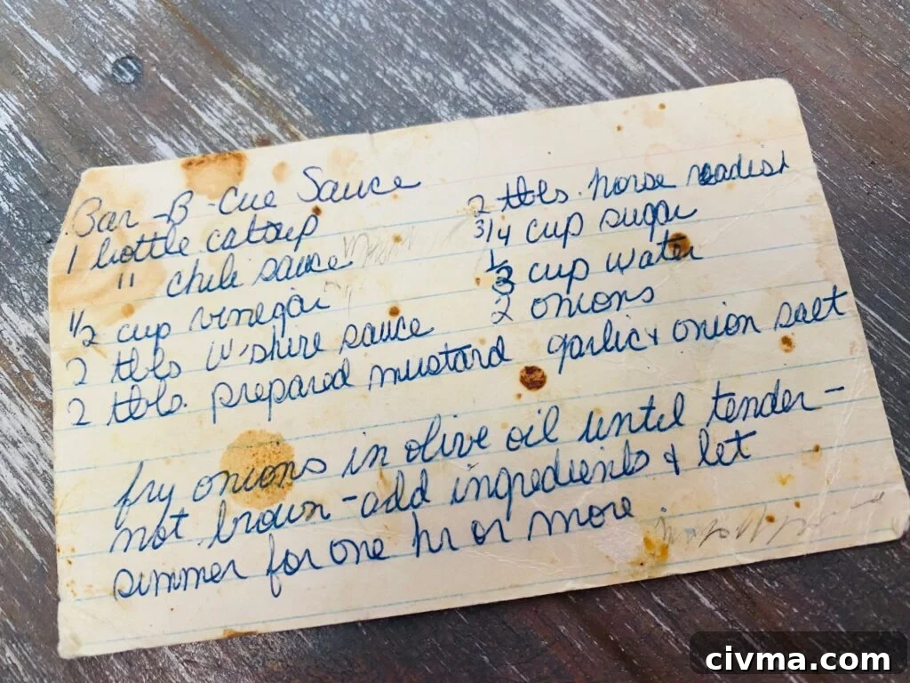 original Grandma's Homemade BBQ Sauce on index card
